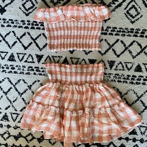 Two piece orange and white gingham from The Red Dress Boutique